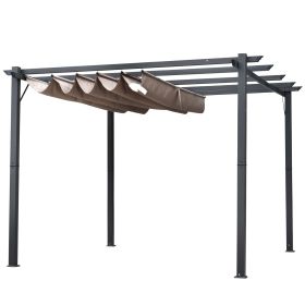 Outsunny 10x10 ft atio Pergola with Retractable Canopy, Grey Backyard Shade Shelter
