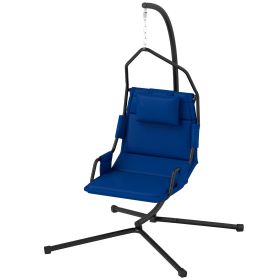 Outsunny Hammock Chair with Stand and PA Coating Cushion, Hanging Swing Chair with Steel Frame for Indoor and Outdoor, Dark Blue