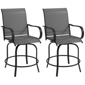 Outsunny Outdoor Bar Stools Set of 2 with 360 Swivel for Patio Enjoyment Bar Height, Gray