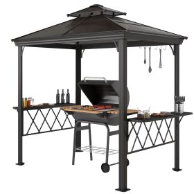 Outsunny Outside Porch BBQ Cooking Pergola Canopy with 6 Hooks for Utensils and Double Venting Roof, Coffee