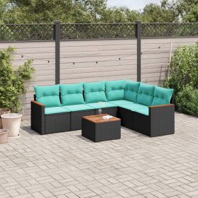 7 Piece Patio Sofa Set with Cushions Black Poly Rattan