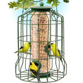 Outdoor Wild Bird Feeder Squirrel-Proof Chew-Proof Metal Hanging Seed Feeder with 4 Feeding Ports for Small Songbirds
