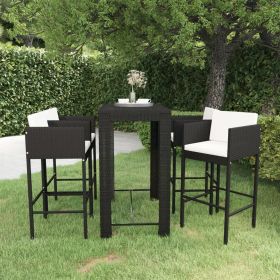 5 Piece Patio Bar Set with Cushions Poly Rattan Black
