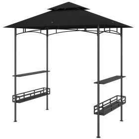 Outsunny 8' x 5' BBQ Grill Gazebo, 2-Tier Outdoor BBQ Gazebo with 2 Side Shelves, Storage Baskets, Ceiling Hook, Dark Gray