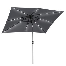 Outsunny 9' x 7' Solar Umbrella, LED Lighted Patio Umbrella for Table or Base with Tilt & Crank, Outdoor Umbrella for Garden, Deck, Backyard, Poo
