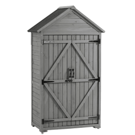Outdoor Storage Cabinet Garden Wood Tool Shed Outside Wooden Closet With Shelves And Latch (Color: GREY)