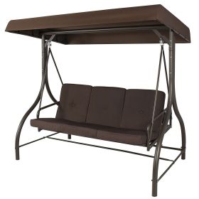 3-Person Outdoor Porch Patio Swing with Canopy (Color: Brown)