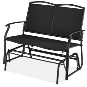 Mesh Patio Loveseat Swing Glider Rocker with Armrests (Color: Black)