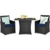 3-Piece Patio Furniture Outdoor Dining Set in Brown PE Rattan with Cushions