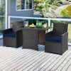 3-Piece Patio Furniture Outdoor Dining Set in Brown PE Rattan with Cushions