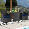 3-Piece Patio Furniture Outdoor Dining Set in Brown PE Rattan with Cushions