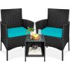 3-Piece Black PE Wicker Outdoor Dining Patio Furniture Set w/ Cushions