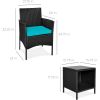 3-Piece Black PE Wicker Outdoor Dining Patio Furniture Set w/ Cushions