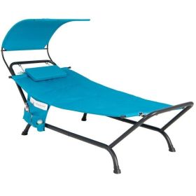 Polyester Chaise Lounge Chair Hammock with Canopy and Storage Bag (Color: Blue)