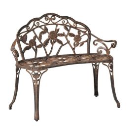 Outdoor Patio Garden Bench with Backrest in Metal Finish (Color: Antique Bronze)