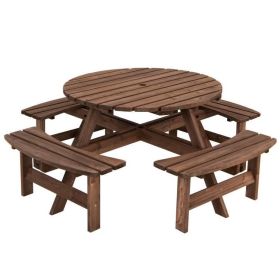 Wooden 8 Seater Picnic Table Umbrella Hole (Color: Expresso)