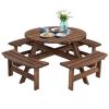 8-Set Outdoor Solid Wood Round Picnic Table with Benches Patio Garden Dining Set