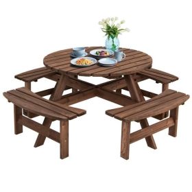 8-Set Outdoor Solid Wood Round Picnic Table with Benches Patio Garden Dining Set (size: 4 Bench)