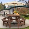 8-Set Outdoor Solid Wood Round Picnic Table with Benches Patio Garden Dining Set