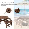 8-Set Outdoor Solid Wood Round Picnic Table with Benches Patio Garden Dining Set