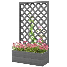 Outdoor Raised Garden Bed Planter Box with Lattice Trellis (Color: GREY)