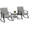 Outdoor 3-Piece Patio Furniture Table Rocking Chairs Set with Cushions