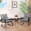 Outdoor 3-Piece Patio Furniture Table Rocking Chairs Set with Cushions