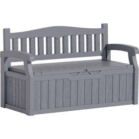 Heavy Duty Plastic Outdoor Storage Garden Bench Patio Deck Box (Color: GREY)