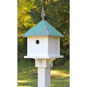 White PVCBird House with Verdigris Copper Roof - Made in USA (Option: Square)
