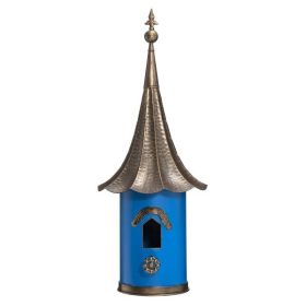 Outdoor Metal Birdhouse with Vintage Bronze Phonograph Style Roof (Color: Teal Blue)