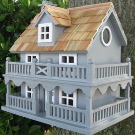 Wooden Cottage Bird House with Removeable Back (Color: Light Blue)