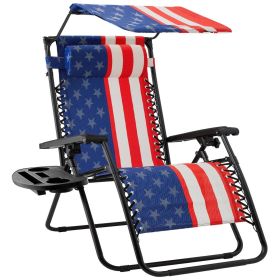 Zero Gravity Reclining Patio Lounge Chair with Canopy (Color: Usa Flag)