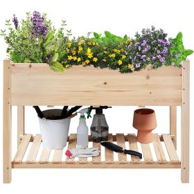Solid Wood 2-Tier Raised Garden Bed Planter Box (Option: High)