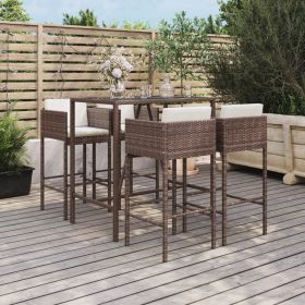5 Piece Patio Bar Set with Cushions Poly Rattan (Color: Brown)