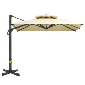 10ft Offset Patio Umbrella, Hanging Cantilever Umbrella, Square Shape, Aluminum Cross Base, Tilt, 360-Degree Rotation (Color: Beigr)