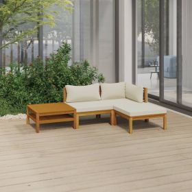 Patio Lounge Set with Cream Cushion Solid Acacia Wood (size: 4 Piece)