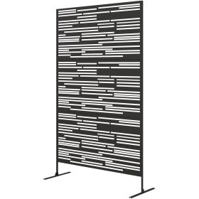 Outsunny 78" H x 48" W Metal Outdoor Privacy Screen, Freestanding Decorative Privacy Fence Screen for Balcony (Color: Black)