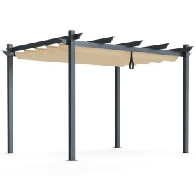 10 x 12 Feet Outdoor Aluminum Retractable Pergola Canopy Shelter Grape Trellis (Color: Beige, Select: 12 x 10 x 8 Feet)