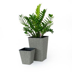 2-Pack Smart Self-watering Square Planter for Indoor and Outdoor - Hand Woven Wicker (Color: GREY)
