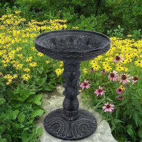 Outdoor Garden Fiberglass Bird Bath in Stone Finish (Color: Black)