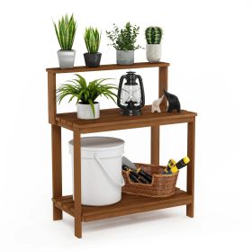 Solid Meranti Wood Outdoor Garden Potting Bench Table with Bottom Shelf (Option: Shelf)