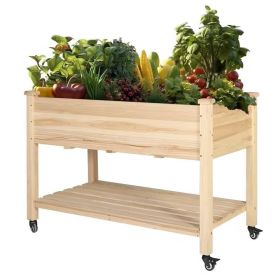 Outdoor Raised Garden Bed Planter Box Cart on Wheels (Option: Wood (46In X 22In))