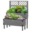 Self Draining Wood Raised Garden Bed Planter Box with Trellis