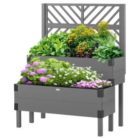 Self Draining Wood Raised Garden Bed Planter Box with Trellis (Option: Grey (2 Tier))