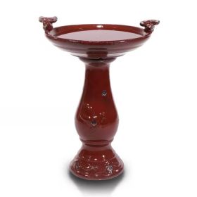 Outdoor Ceramic Birdbath in Antique Finish (Color: Red)