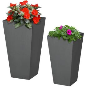 Set of 2 Modern Lightweight Outdoor Patio Flower Pot Planter Box (Color: GREY)