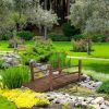 Outdoor 4-ft Wooden Garden Bridge in Rustic Wood Finish